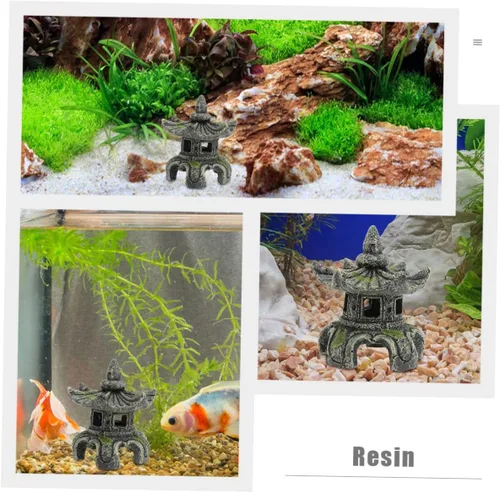 Vista 6 de Yardwe Resina artesanal pecera estatua de pabellón de peces escondido de peces adornos 2 piezas decoración fácil lavado seguro acuario decoración