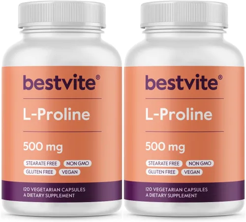 Vista 8 de BESTVITE L-Proline 500mg (120 cápsulas vegetarianas) - Sin estearatos - Sin rellenos - Vegano - Sin gluten - Sin OMG