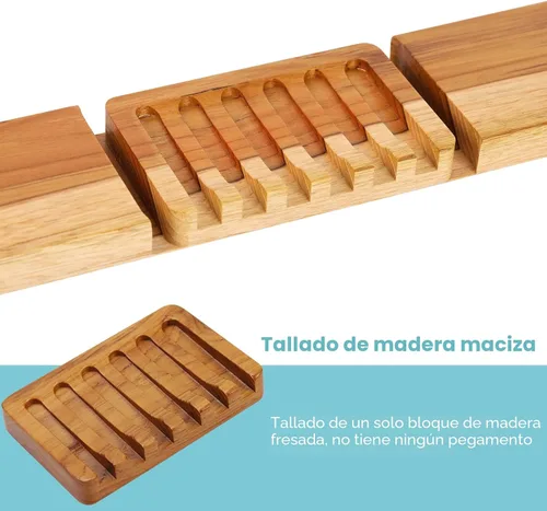 Vista 2 de Jabonera HTB con diseño de cascada inclinada, soporte para jabón en barra de madera de teca Soap Saver Keep Soap Bar Dry,Extend Soap Life,Non-slip