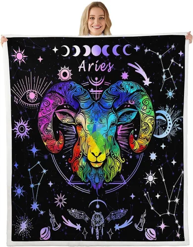 Vista 11 de Manfei Acuario - Manta de astrología trippy para niños y niñas, decoración de habitación de doce constelaciones, manta de forro polar suave