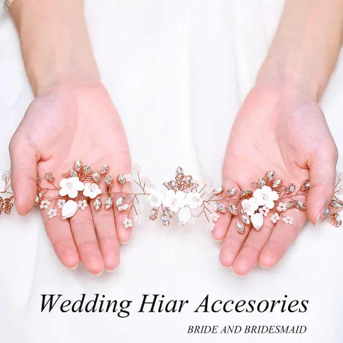 Vista 7 de Unicra Flores de novia para el cabello de boda, perlas de vid, pieza de pelo de novia, accesorios para el cabello de cristal para mujeres y niñas