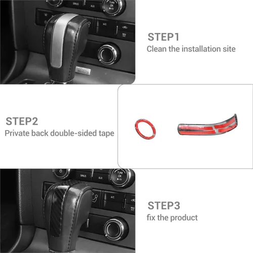 Vista 5 de Para Mustang Gear Shift Knob Trim Cover Compatible con Ford Mustang 2013 2014 Fibra de Carbono Interior Accesorios 2 unids