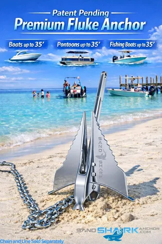 Vista 3 de SandShark - Ancla Fluke de alta calidad, eje retráctil, fácil almacenamiento, anclaje de aluminio para pontón, ancla de moto acuática. Barcos <30