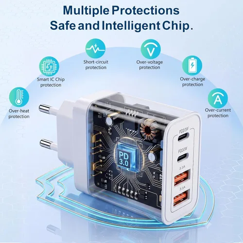 Vista 5 de Bloque europeo del cargador 4 puertos USB C del cargador, adaptador europeo