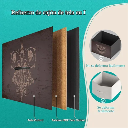 Vista 9 de VASICAR Cómoda con Patrón con Luces LED y Tomas de Corriente, Cómoda Soporte de TV con 8 Cajones para TV de 55", Cómoda de Tela con Cajones