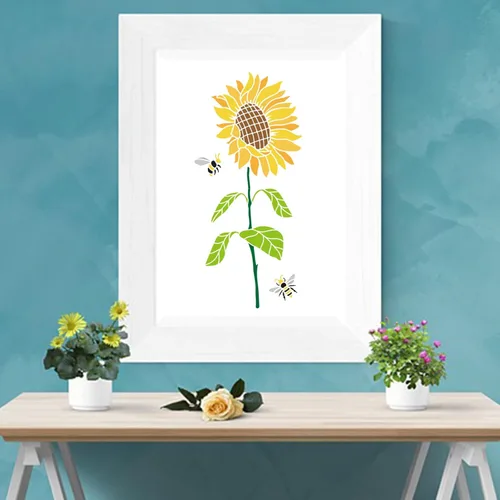 Vista 5 de MAYJOYDIY 4 plantillas grandes de girasol de 12.4 x 21.7 pulgadas, plantillas de abeja de girasol con pincel de pintura, plantilla de girasol