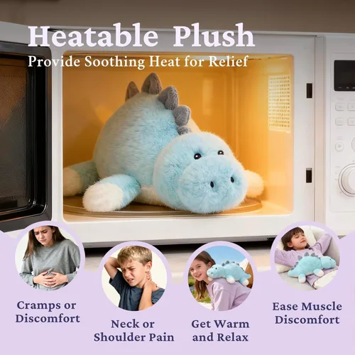 Vista 3 de IKASA Microwavable Stuffed Animal Dinosaur Plush,Weighted Heating 1.5 lbs Blue Dinosaur