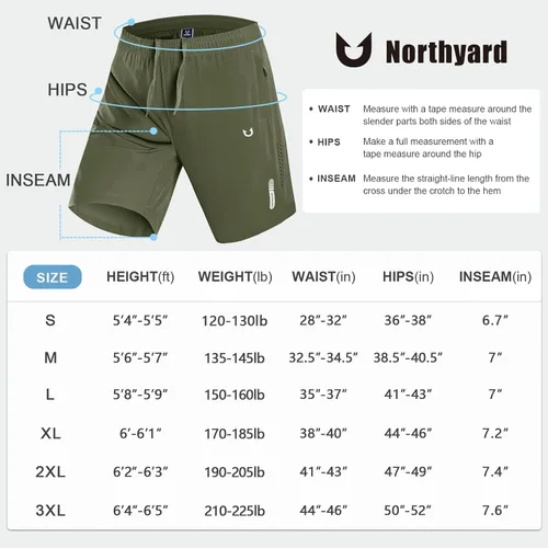 Vista 6 de NORTHYARD Pantalones cortos deportivos ligeros de secado rápido y de 7pulgadas para hombre, para senderismo, deportes, gimnasio, correr