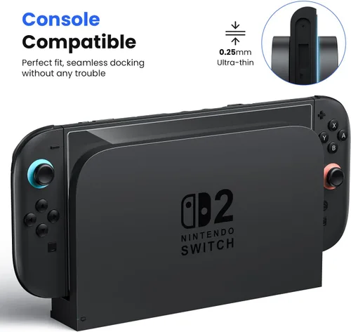 Vista 6 de WSKEN Protector de pantalla para Nintendo Switch 2, vidrio templado inastillable con eliminación automática de polvo, alineación automática de cero