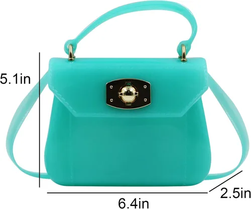 Vista 4 de Bolso pequeño para niñas pequeñas de gelatina de color caramelo, bolso cruzado de hombro, Azulclaro, Elegante, elegante