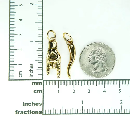 Vista 2 de Collar combinado de Mano Cornuto y Cornicello, en cadena de caja de 24 pulgadas, para hombre, cuerno de mano italiano de la suerte, antimal de ojo