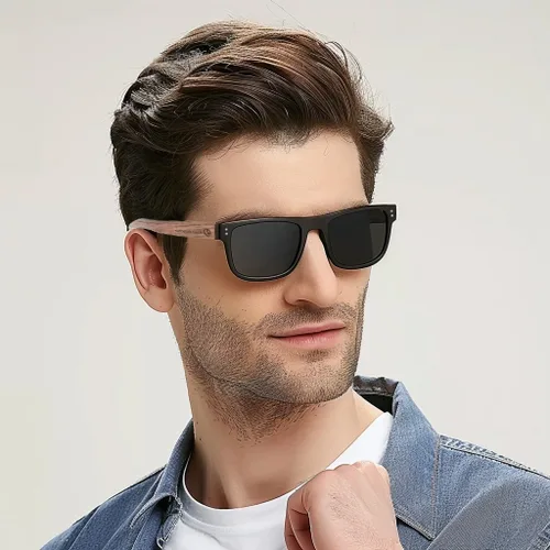 Vista 3 de Lentes de sol de bambú hechos a mano con cristales polarizados para hombres y mujeres