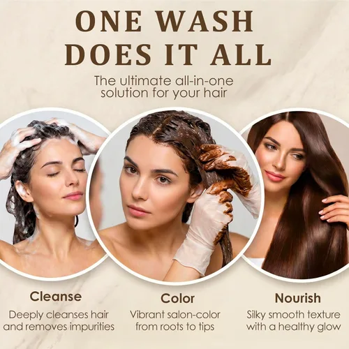Vista 4 de Champú de tinte para el cabello 3 en 1, cobertura de canas durante 3 a 4 semanas, champú para colorear negro para todo tipo de cabello, fórmula