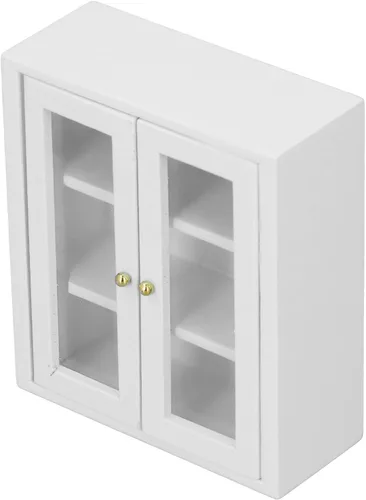 Vista 9 de Gabinete de pared para casa de muñecas 1:12, gabinete de cocina miniatura de madera para accesorios de casa de muñecas (blanco)