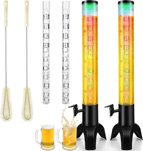 Vista 9 de Mimosa Tower, dispensador de torre de bebidas de 100 oz/3 L con tubo de hielo y luz LED, dispensador de cerveza de mesa (1 unidad)