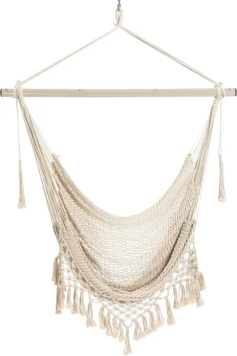 Vista 8 de Silla Hamaca, Máximo 330 Libras, Silla Colgante Grande, Silla Columpio de Cuerda de Algodón Suave con Varilla de Metal de Alta Capacidad de Carga