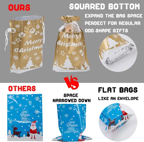 Vista 4 de YALTOON 40 bolsas de regalo de Navidad con cordones de varios tamaños, bolsas de Navidad para envolver regalos, regalos de vacaciones 40P Tamaños