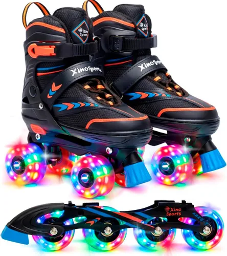 Vista 13 de XINO SPORTS Combo 2 en 1, Patines para niños Patines en línea - Patines intercambiables con luz LED para niños de 6 a 12 años, adolescentes