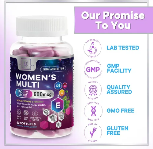 Vista 4 de Multivitamínico para mujer – Multivitaminas diarias completas para mujer con biotina, calcio, ácido fólico, hierro, zinc, vitamina A, C, D, E y B