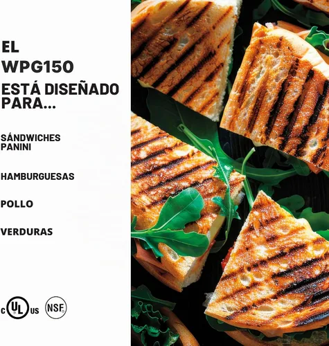 Vista 2 de Waring Prensa Panini con superficie de cocción de 9.75" x 9.25" y 120V