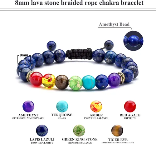 Vista 5 de Pulsera para hombre y mujer, 0.315 in, piedra natual de roca natual para hombre y mujer, pulsera difusora de aceite esencial, cuerda trenzada