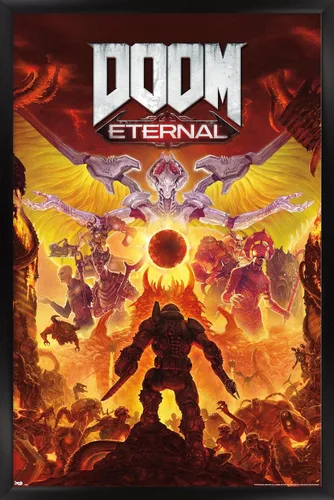 Vista 8 de Trends International Doom Eternal Maykr - Póster de pared, 22.4 pulgadas de largo x 14.7 pulgadas, versión enmarcada en madera de granero