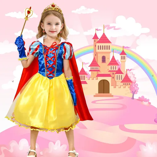 Vista 2 de Latocos Disfraz de princesa para niñas, paños de vestir para niña pequeña con accesorios para peluca, cumpleaños, Halloween, cosplay