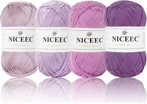 Vista 60 de NICEEC - Hilo de algodón suave para bebé, 4 madejas, color gris púrpura