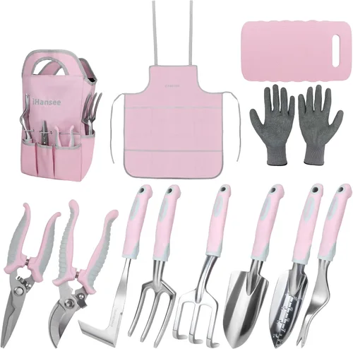 Vista 11 de Juego de herramientas de jardinería marrón de 12 piezas, kit de herramientas de mano de jardín con mango ergonómico antideslizante, bolsa