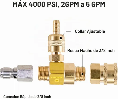 Vista 4 de Inyector de corriente abajo para lavadora a presión, kit de inyector químico para lavadora a presión, inyector de jabón, conexión rápida de 3/8