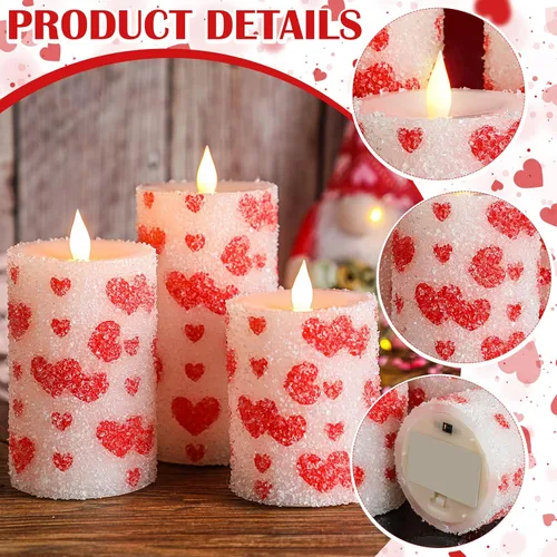 Vista 2 de Baquler 3 velas LED de Navidad sin llama de bastón de caramelo pastel, velas LED de menta con purpurina roja y blanca, funciona