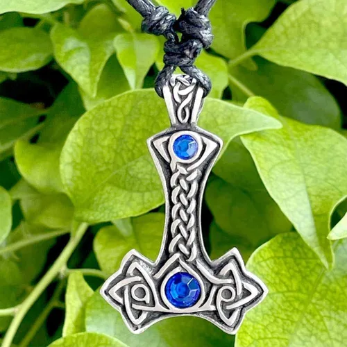 Vista 6 de Joyería vikingo celta nórdico Mjolnir joya azul cristal THORS Mjölnir Thor's Hammer Thor protección amuleto peltre hombre colgante collar riqueza
