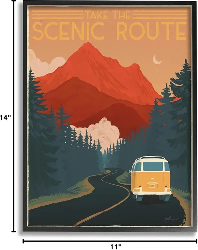 Vista 10 de Stupell Industries Tome la frase de la ruta escénica Viaje retro de montaña