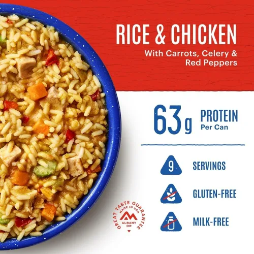 Vista 3 de Mountain House Lata de arroz y pollo #10 Alimentos liofilizados para mochileros y campamentos Alimentos de supervivencia y emergencia Sin
