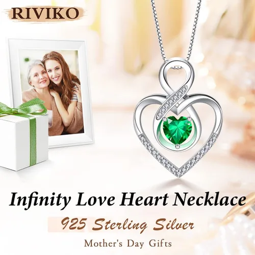 Vista 2 de RIVIKO Collar con símbolo de corazón infinito para mujer, plata de ley 925, delicado colgante de corazón para el día de San Valentín, día