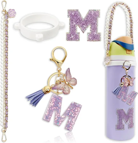 Vista 16 de Letter Handle Strap Accessories with Cute Initial Charm Compatible with Owala Water Bottle 24oz 32oz 40oz Owala Kids