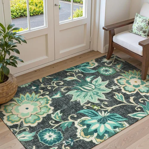 Vista 28 de Lahome - Tapete floral con estampado de cachemira, lavable, antideslizante, pequeño, anti-manchas, suave, para baño, entrada, dormitorio, Negro