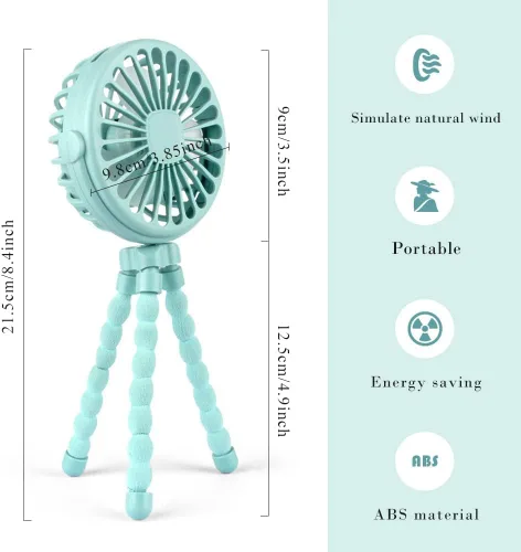 Vista 6 de Ventilador de cochecito flexible con clip de trípode para bebé, mini ventilador portátil de mano para asiento de automóvil, cuna cochecito