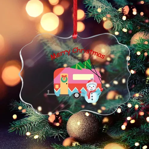 Vista 7 de Adorno de recuerdo divertido para campamento, árbol de Navidad, muñeco de nieve, adorno transparente para cámper, regalo de Navidad, Navidad, hogar