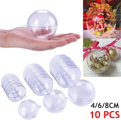 Vista 5 de Paquete de 10 bolas de Navidad transparentes, adornos de árbol de Navidad de 2.4 pulgadas, adornos de bolas rellenables de plástico para decoración