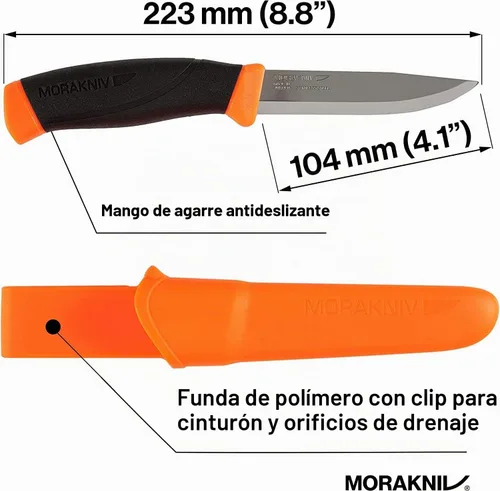 Vista 7 de Morakniv Companion Cuchillo de hoja fija de acero al carbono con funda