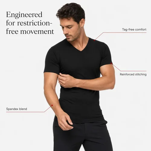 Vista 10 de BAMBOOVEN Paquete de 3 camisetas con cuello en V y rayón de bambú para Cuello en V - Negro