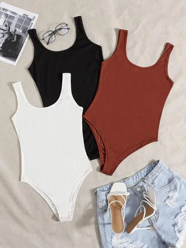 Vista 5 de SheIn Body casual de 3 piezas sin mangas para mujer cuello redondo ajustado 4 piezas