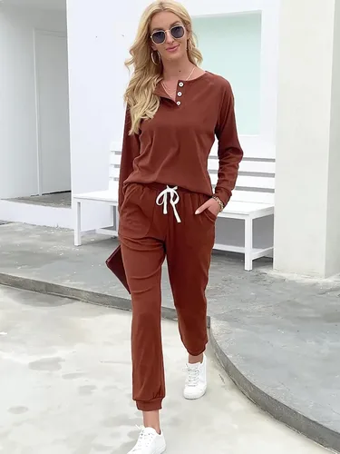 Vista 3 de Wiholl - Conjuntos de dos piezas para mujer ropa cómoda con sudadera abotonada y pantalones deportivos con bolsillos