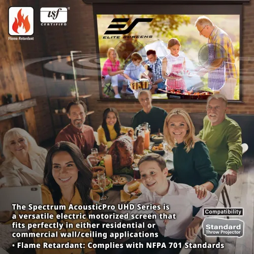 Vista 6 de Elite Screens Spectrum AcousticPro UHD, pantalla de proyector eléctrica motorizada de 100 pulgadas sin moiré, tejido perforado transparente al Negro