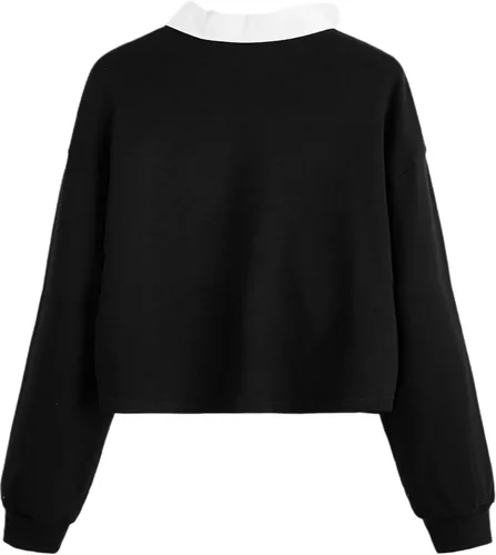 Vista 2 de Remidoo Sudadera corta de manga larga con cuello medio botón para mujer