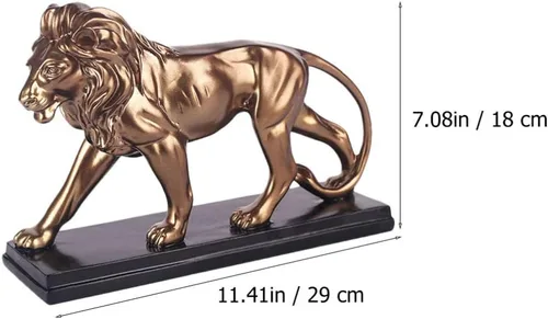 Vista 7 de VOSAREA Estatua de león de oro, estatua de león de resina, adorno de escultura de gato salvaje africano, estatua de león chino Fengshui