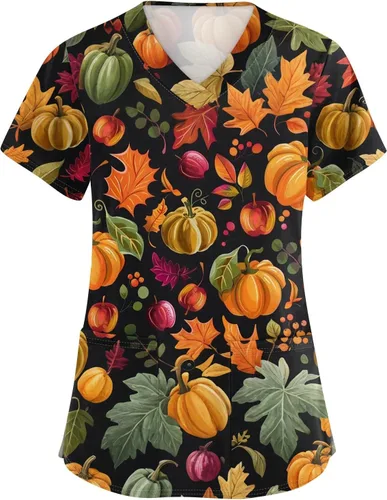 Vista 12 de Camisetas de uniforme médico de Navidad para mujer, talla grande, estampado ##896-Multicolor