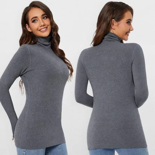 Vista 3 de SIMIYA Camisas de manga larga con cuello alto para mujer, para otoño, invierno, a la moda, elástica, capa base, ropa interior térmica