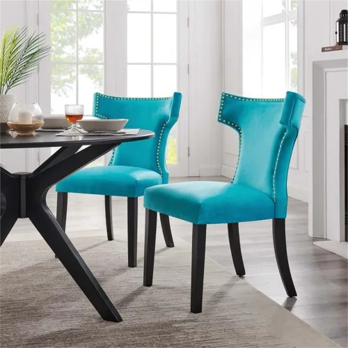 Vista 2 de Modway EEI-5008-BLU - Juego de 2 sillas de comedor de terciopelo de alto rendimiento, color azul